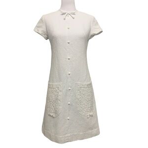Vintage vtg 60’s 70’s Gay Gibson White Textured Mini Dress